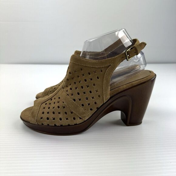 Aerosoles Women’s 8.5 Brown Suede Peep Toe Slingback Heels Cutout Sandals - Picture 3 of 12